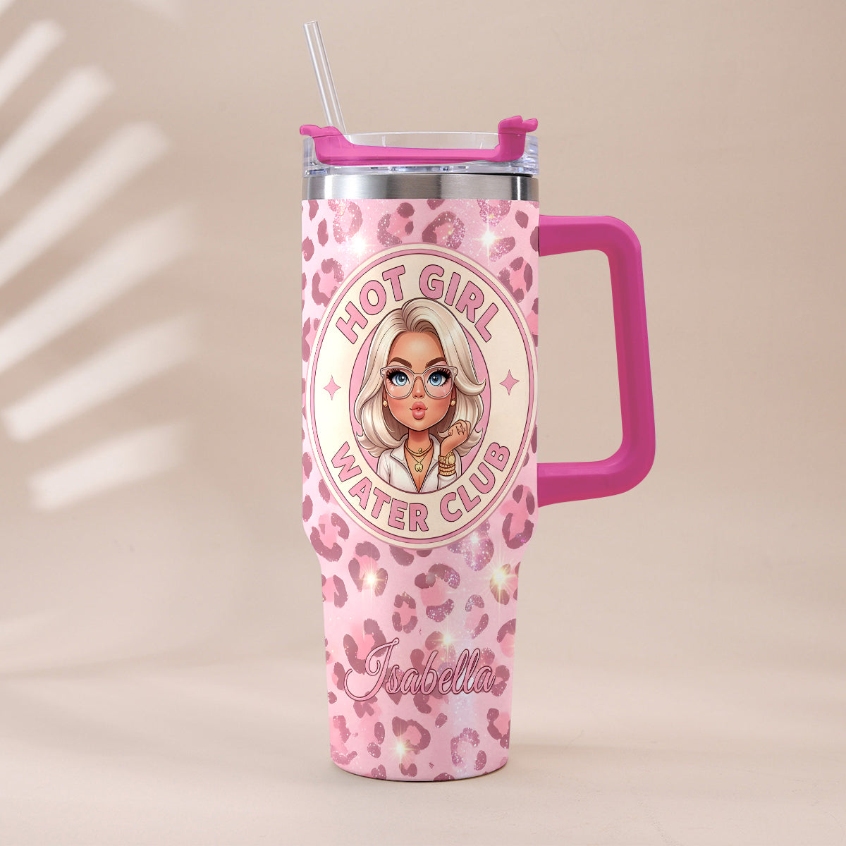 Hot Girl Water's Club, Geschenk für Frauen - Personalisierter Selbstliebe Becher mit Plüschanhänger