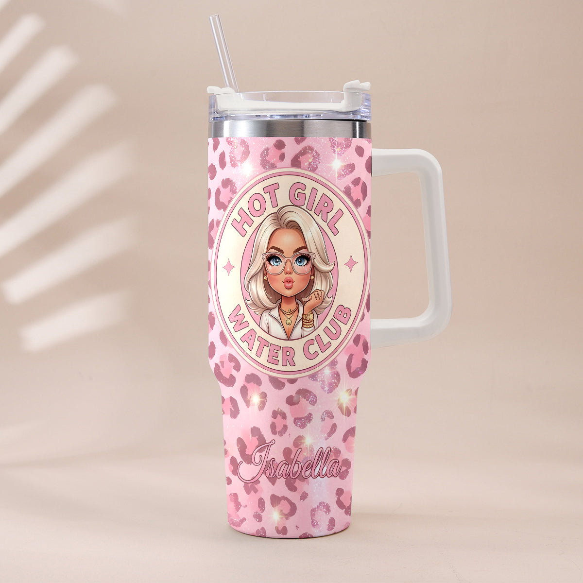 Hot Girl Water's Club, Geschenk für Frauen - Personalisierter Selbstliebe Becher mit Plüschanhänger