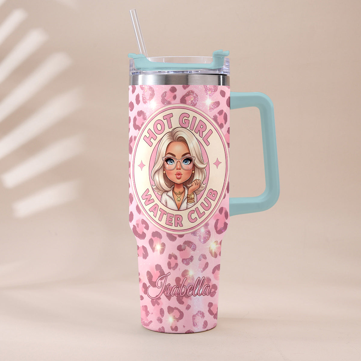 Hot Girl Water's Club, Geschenk für Frauen - Personalisierter Selbstliebe Becher mit Plüschanhänger