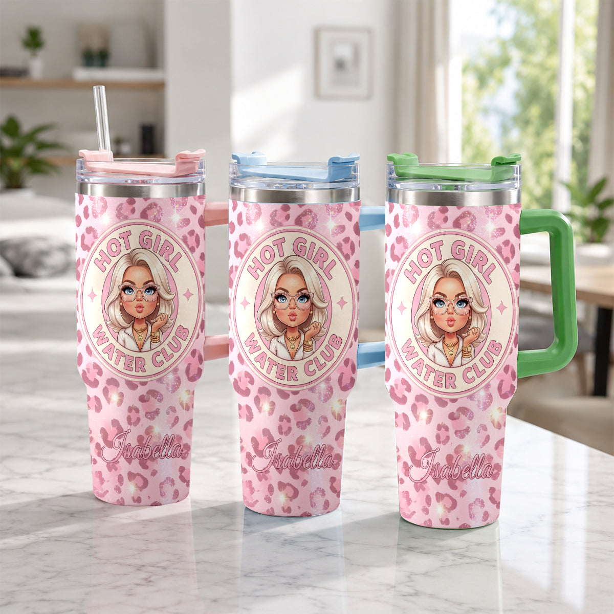 Hot Girl Water's Club, Geschenk für Frauen - Personalisierter Selbstliebe Becher mit Plüschanhänger