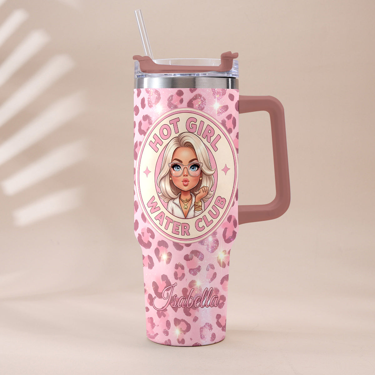 Hot Girl Water's Club, Geschenk für Frauen - Personalisierter Selbstliebe Becher mit Plüschanhänger