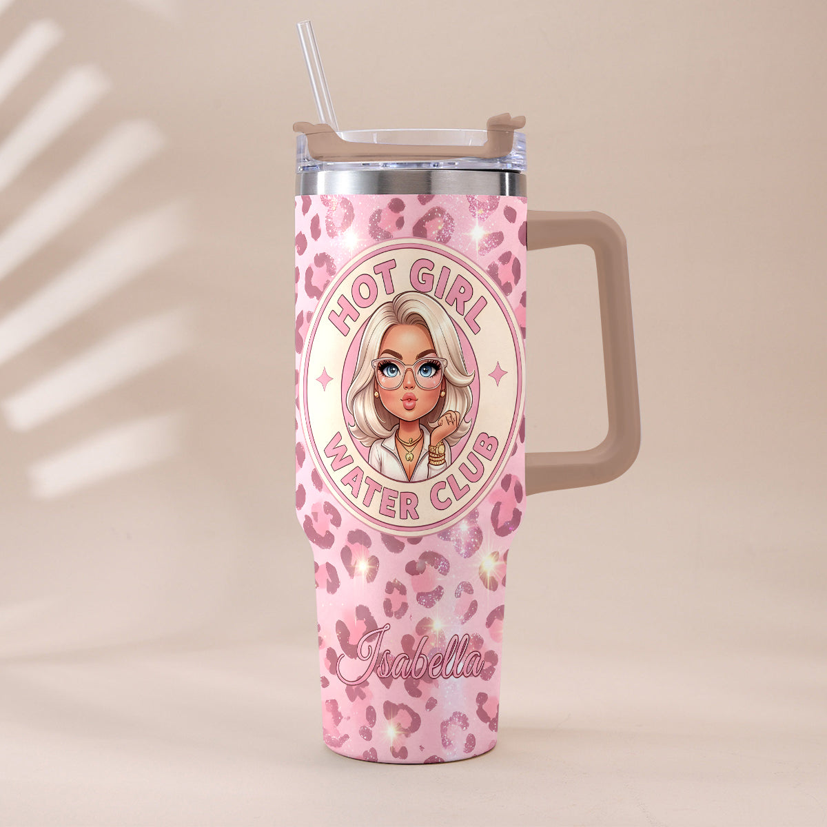Hot Girl Water's Club, Geschenk für Frauen - Personalisierter Selbstliebe Becher mit Plüschanhänger