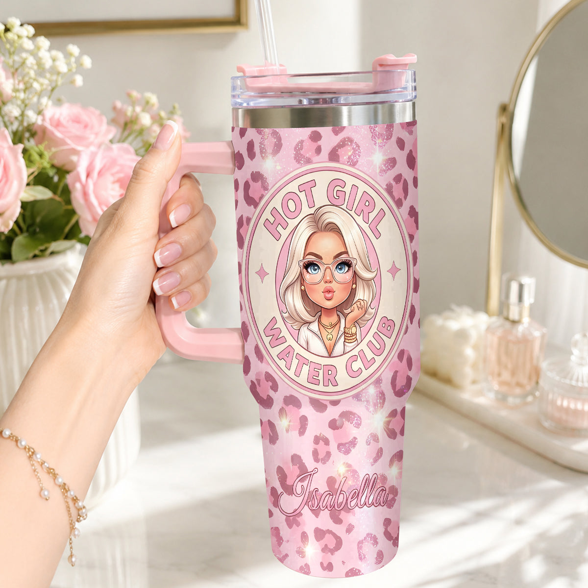 Hot Girl Water's Club, Geschenk für Frauen - Personalisierter Selbstliebe Becher mit Plüschanhänger