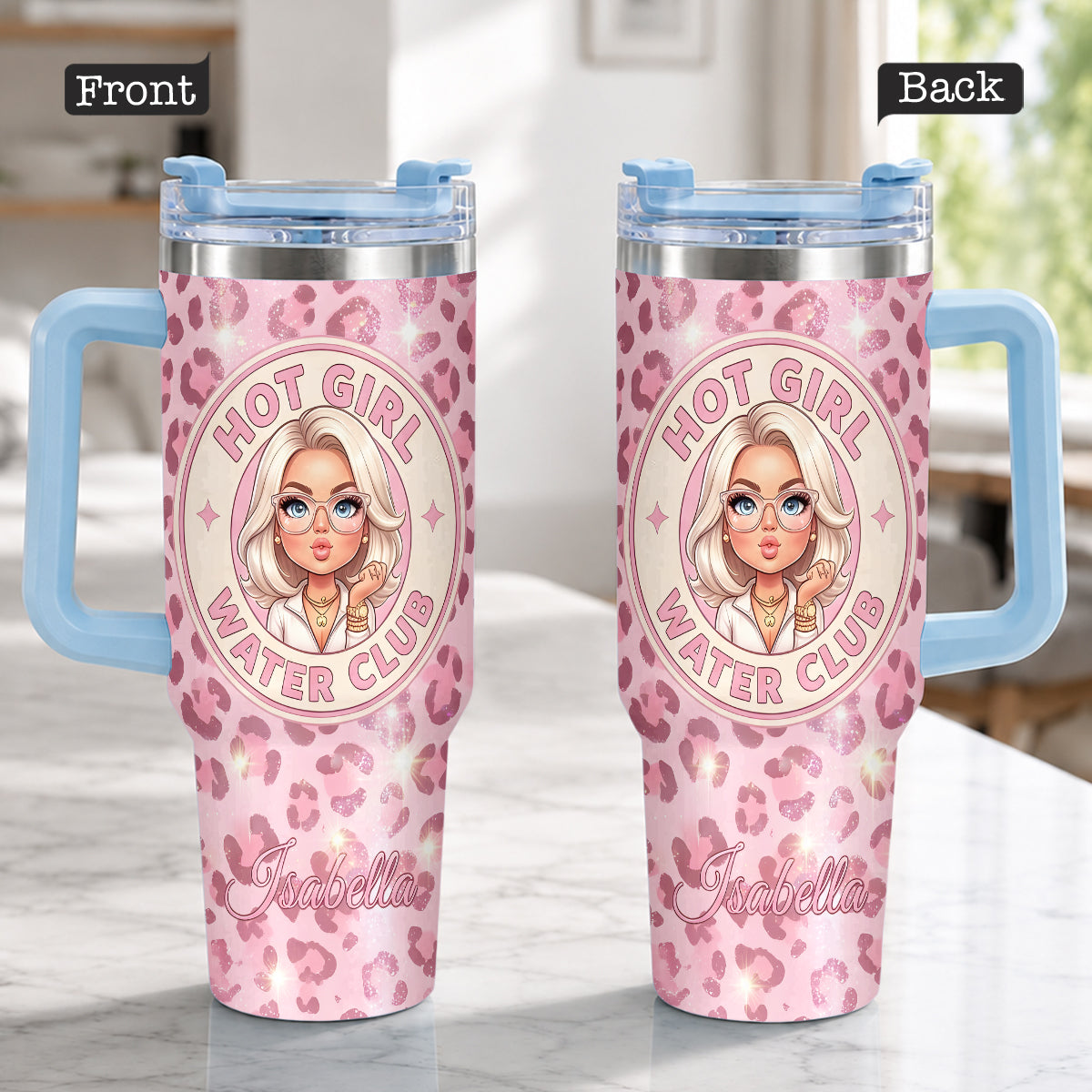Hot Girl Water's Club, Geschenk für Frauen - Personalisierter Selbstliebe Becher mit Plüschanhänger