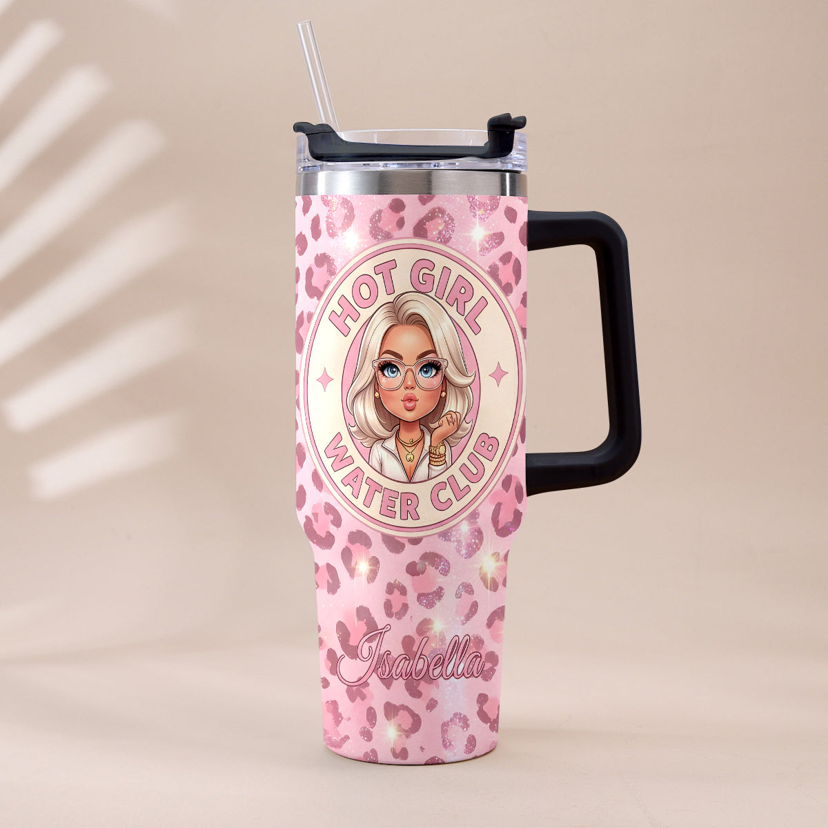 Hot Girl Water's Club, Geschenk für Frauen - Personalisierter Selbstliebe Becher mit Plüschanhänger