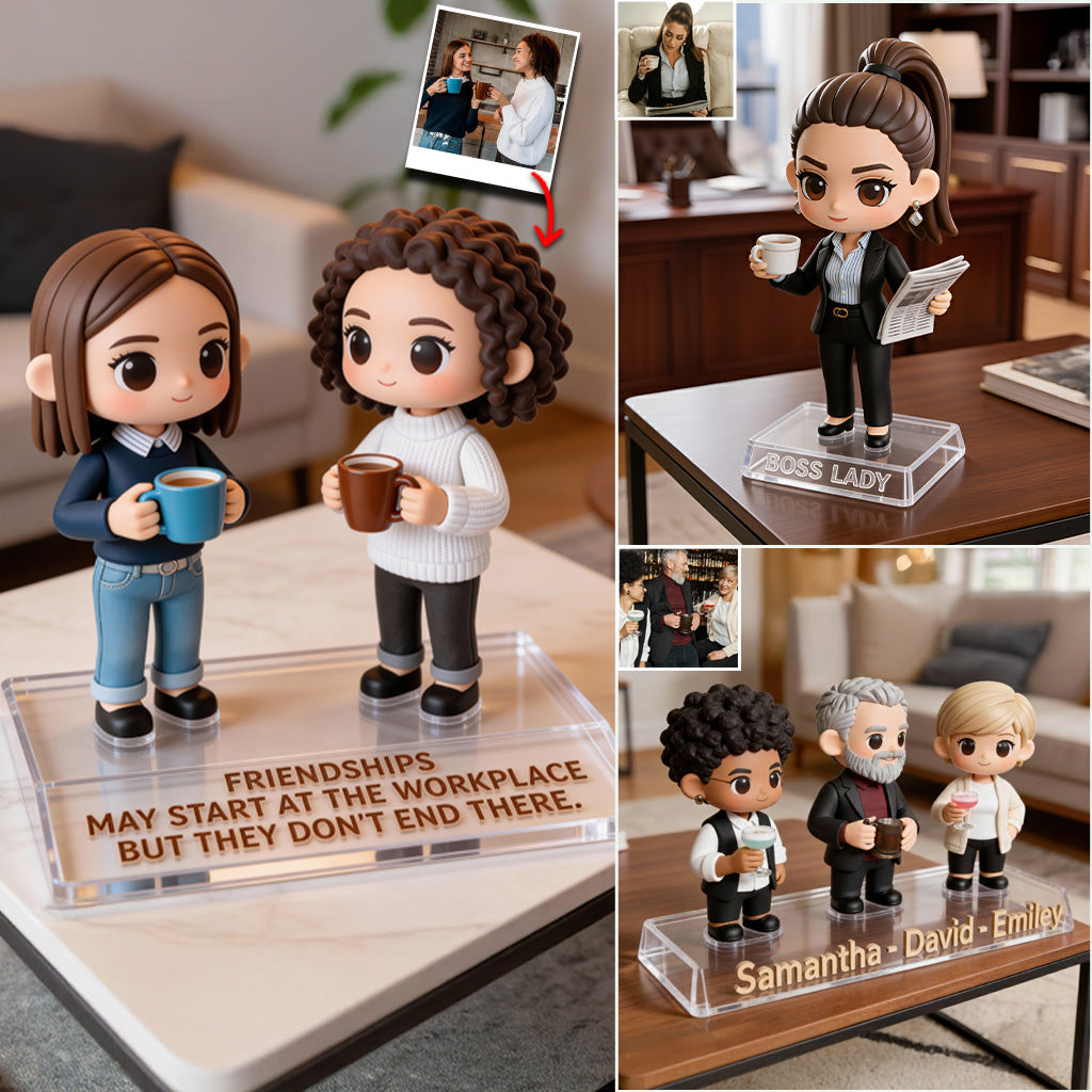 Foto individuell anpassen und sofort in der Vorschau anzeigen – Personalisierte Acrylplakette in Sonderform für Kollegen