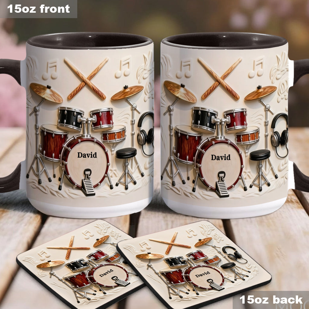 Fantastischer Schlagzeuger – Personalisierte Tasse und Untersetzer mit Schlagzeugmotiv