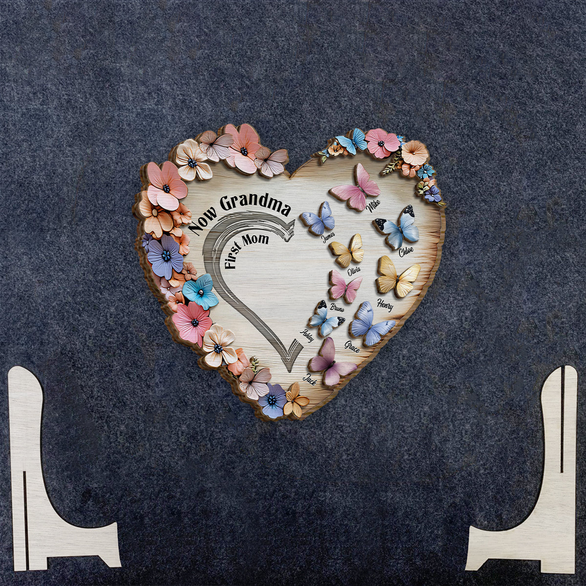 First Mom Now Grandma - Personalized Grandma 2 Layered Wood Sign / Wood Plaque