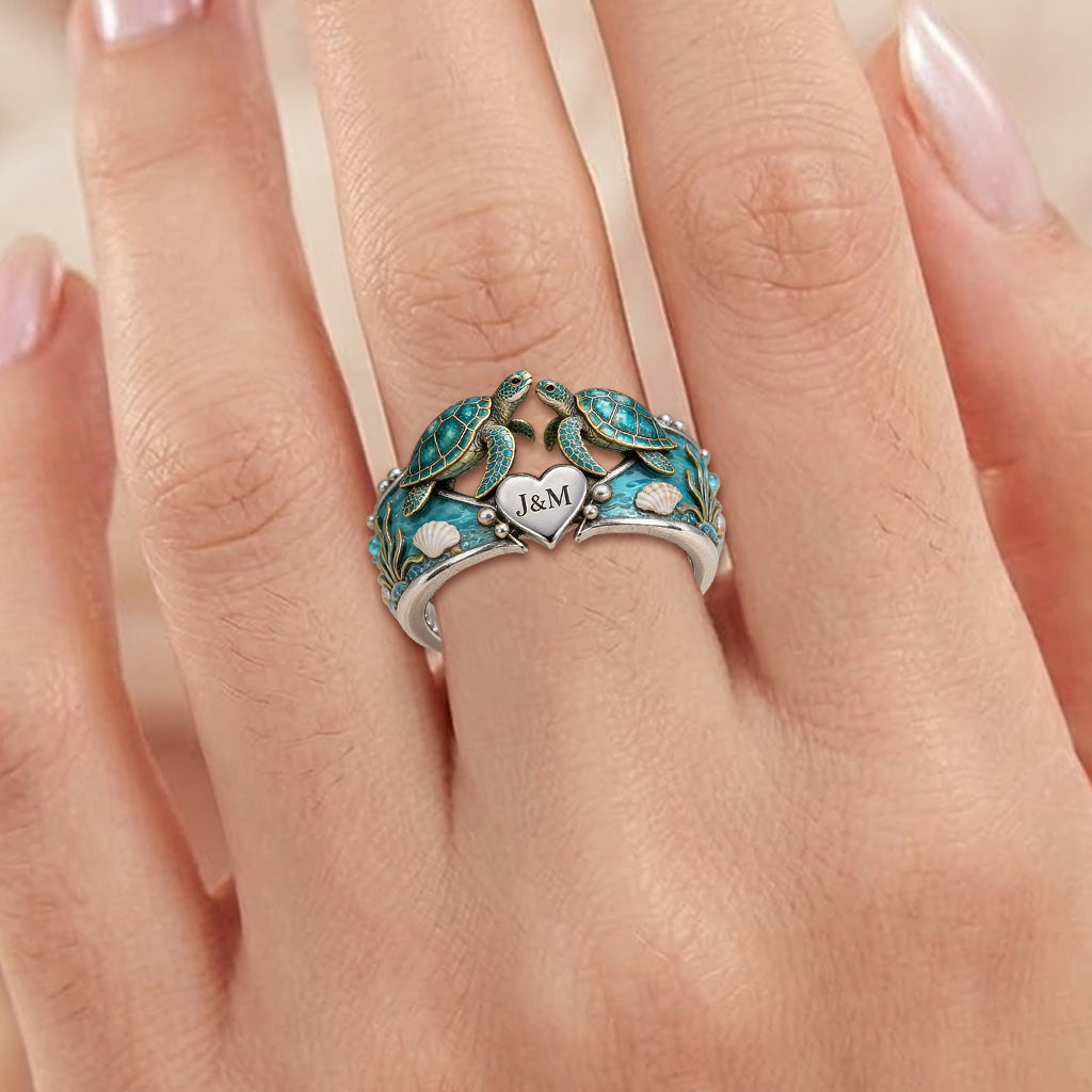 You & Me We Got This - Personalized Turtle Adjustable Shaped Ring