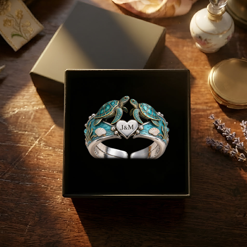 You & Me We Got This - Personalized Turtle Adjustable Shaped Ring