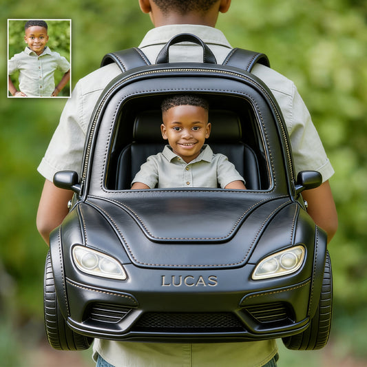 Custom From Photo And Vehicle - Personalized Kid Changeable Leather Patch Backpack