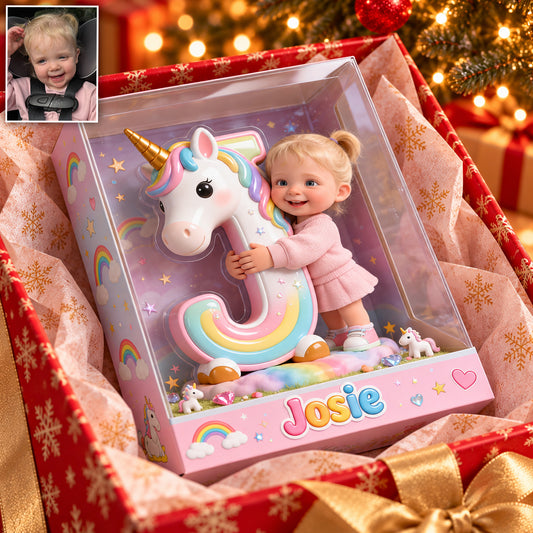 Lettre de l'alphabet licorne & photo personnalisée - Boîte d'affichage acrylique pour enfant