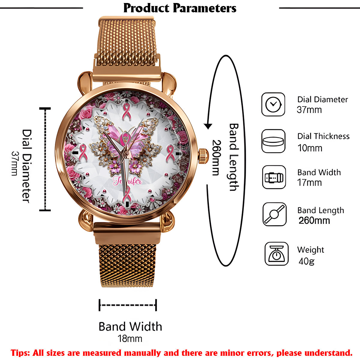 Faith Hope Love - Personalized Breast Cancer Awareness Women Hand Watch