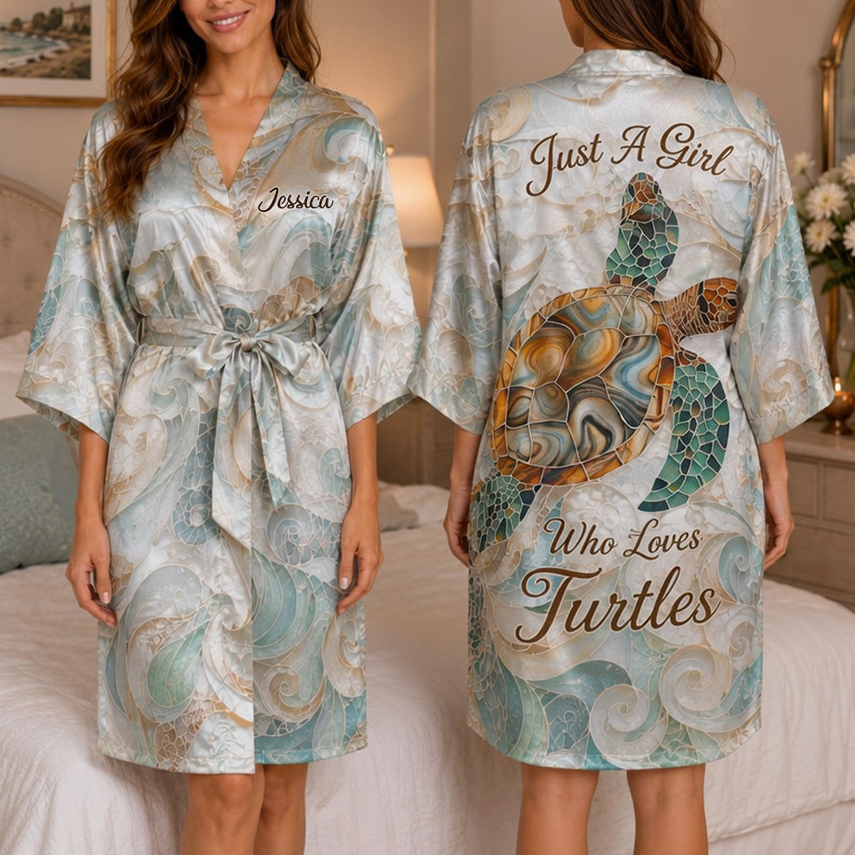Love Turtle - Personalized Turtle Satin Robe