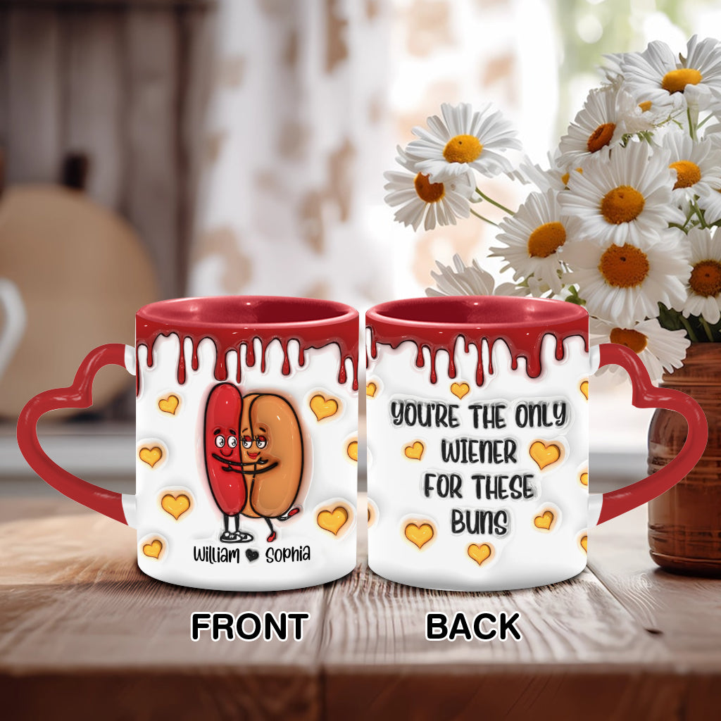 You're The Only Wiener To These Buns - Personalized Couple Heart Handle Mug