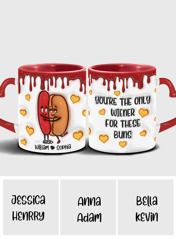 You're The Only Wiener To These Buns - Personalized Couple Heart Handle Mug