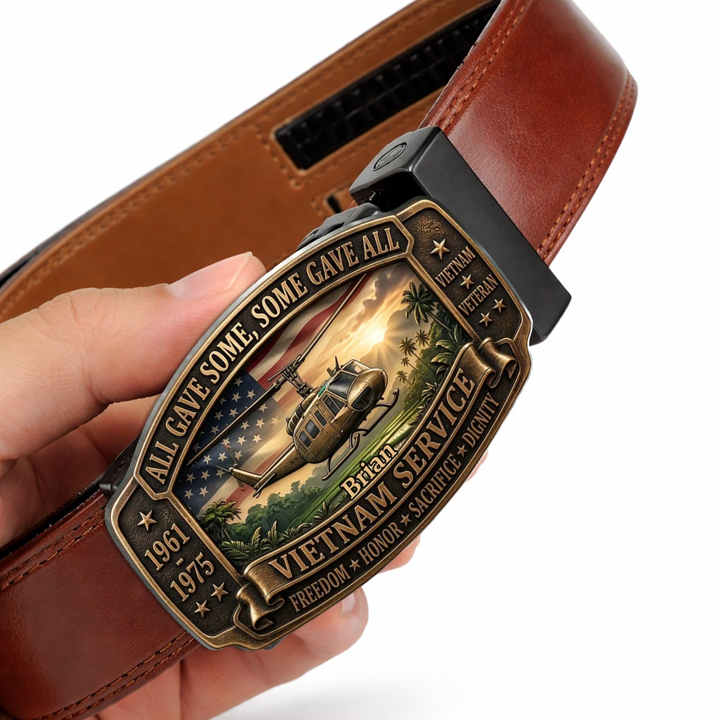All Gave Some, Some Gave All - Personalized Veteran Leather Belt With Shaped Buckle