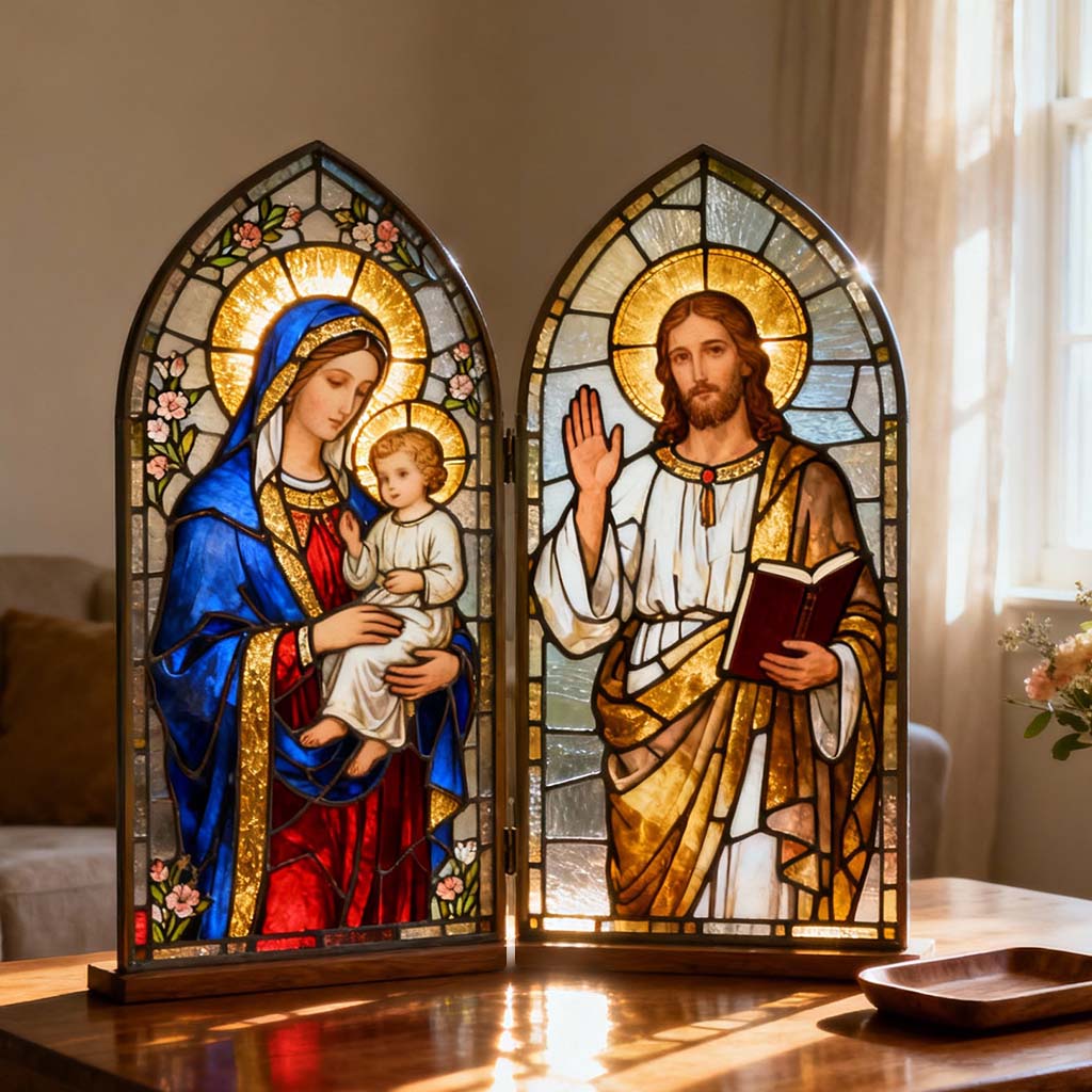 Jungfrau Maria und Jesus Christus – Personalisiertes christliches Acryl-Diptychon