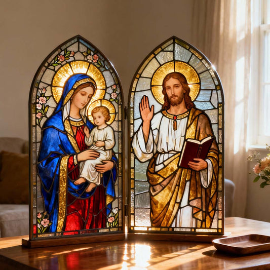 Vierge Marie et Jésus-Christ - Diptyque chrétien personnalisé en acrylique