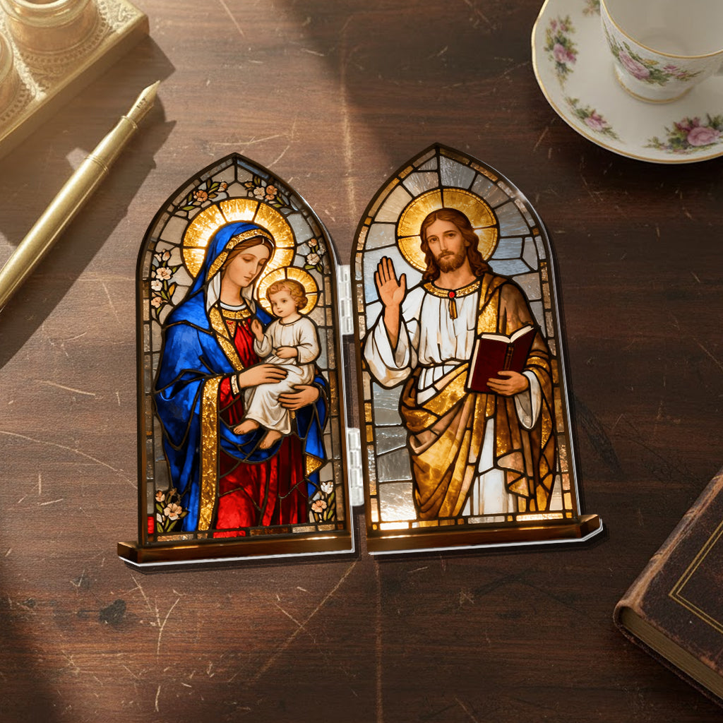 Jungfrau Maria und Jesus Christus – Personalisiertes christliches Acryl-Diptychon