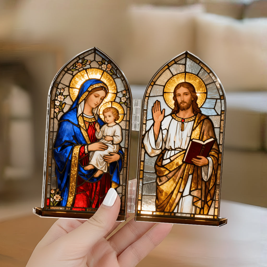 Jungfrau Maria und Jesus Christus – Personalisiertes christliches Acryl-Diptychon