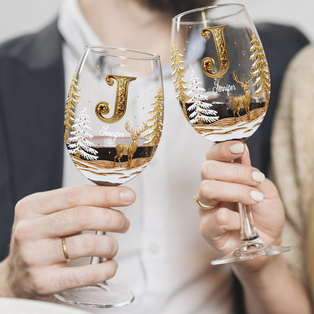 Merry Christmas - Personalized Family Wine Glass With Long Stem