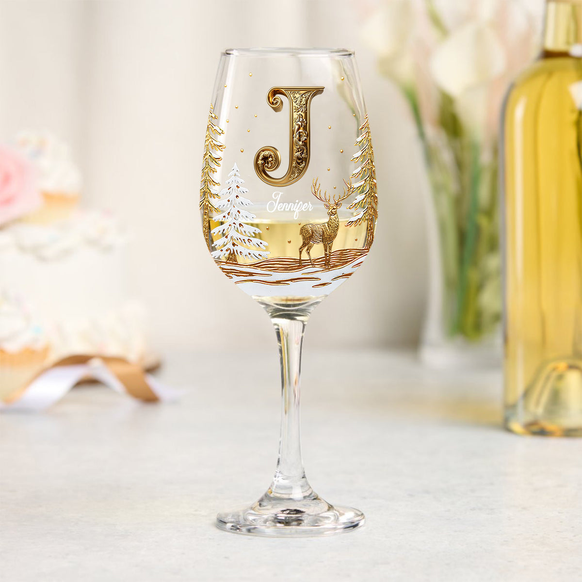 Merry Christmas - Personalized Family Wine Glass With Long Stem