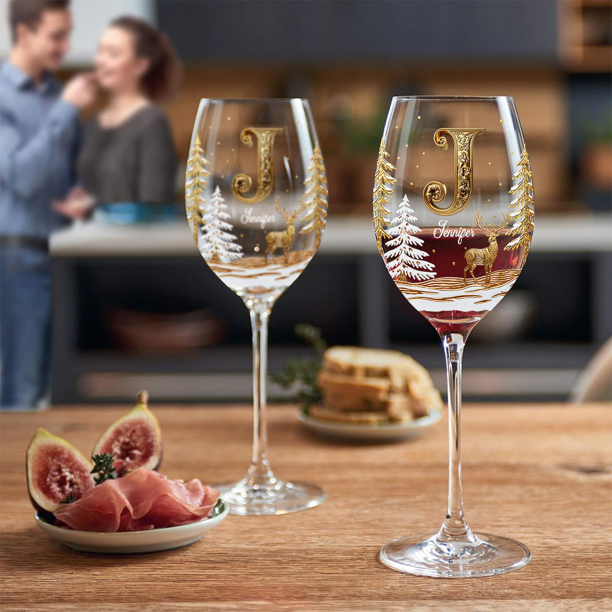 Merry Christmas - Personalized Family Wine Glass With Long Stem