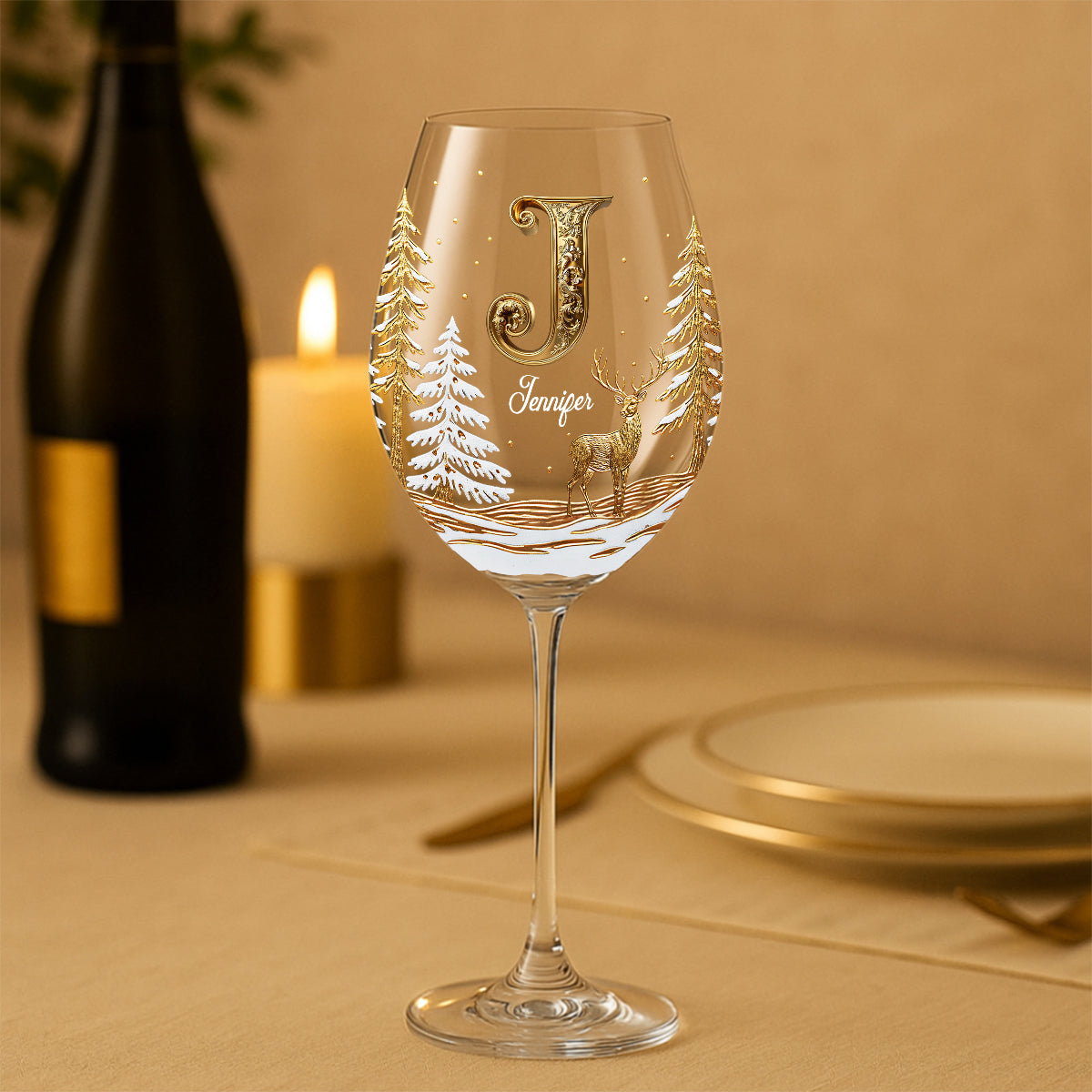 Merry Christmas - Personalized Family Wine Glass With Long Stem