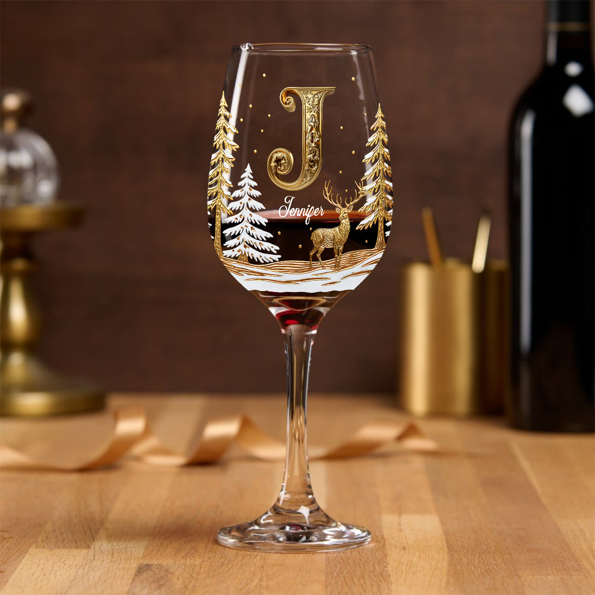 Merry Christmas - Personalized Family Wine Glass With Long Stem