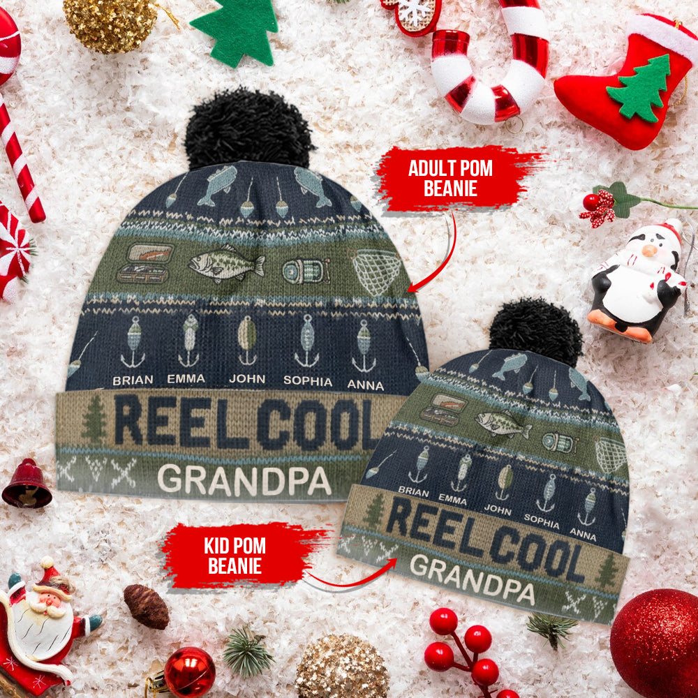 Reel Cool Grandpa - Personalized Fishing Beanie Hat