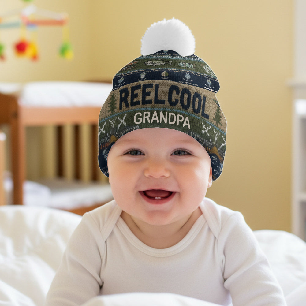 Reel Cool Grandpa - Personalized Fishing Beanie Hat