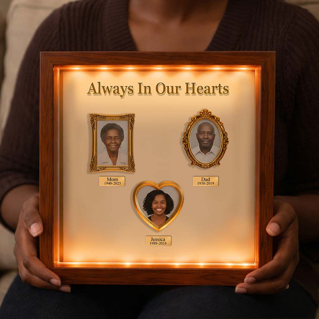 Forever In Our Hearts - Personalized Memorial Wooden Frame LED Light