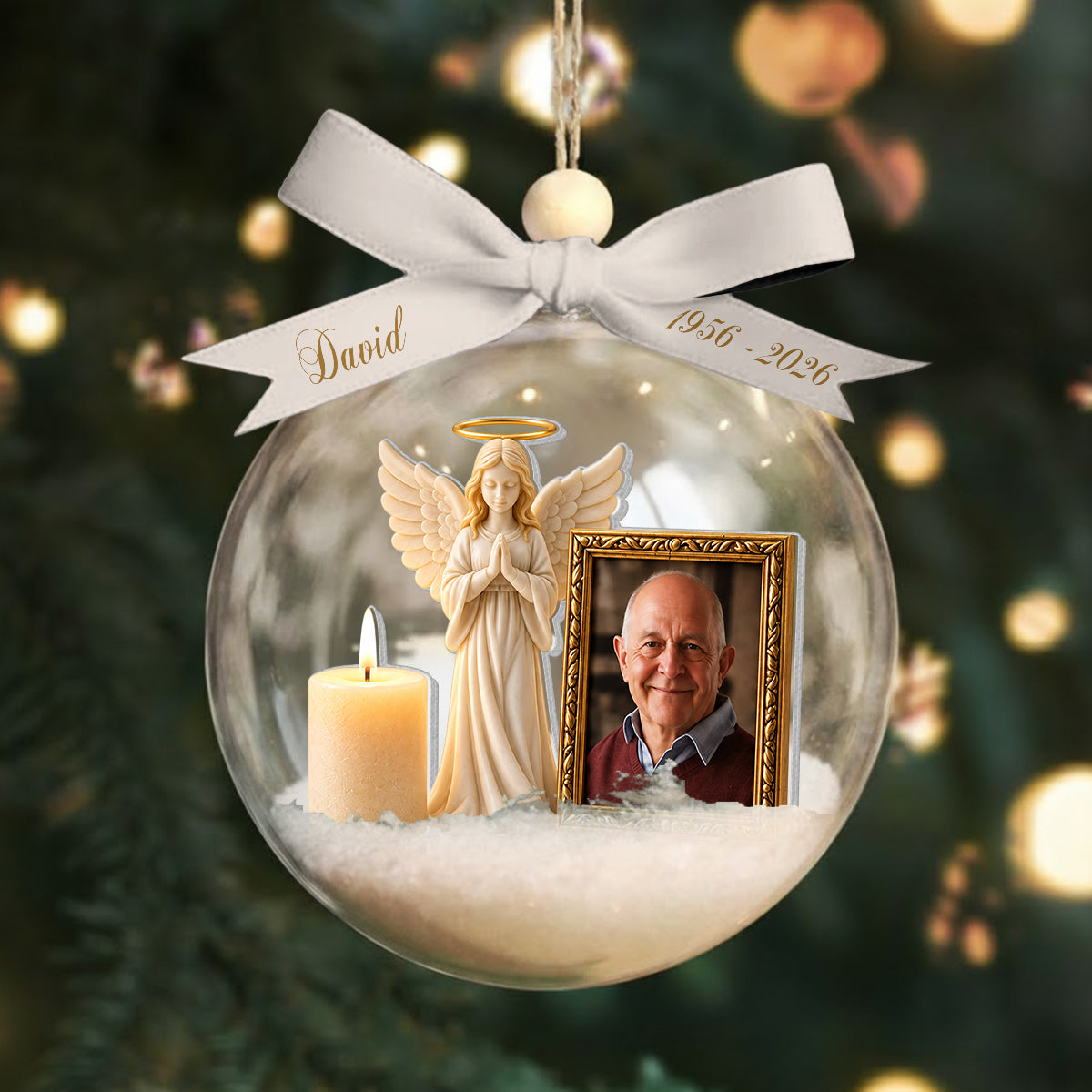Guardian Angel - Personalized Memorial Snow Globe Ornament With Bow