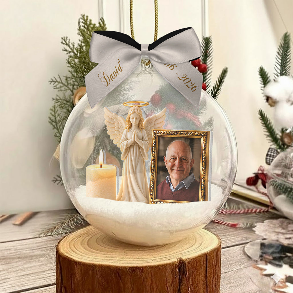 Guardian Angel - Personalized Memorial Snow Globe Ornament With Bow
