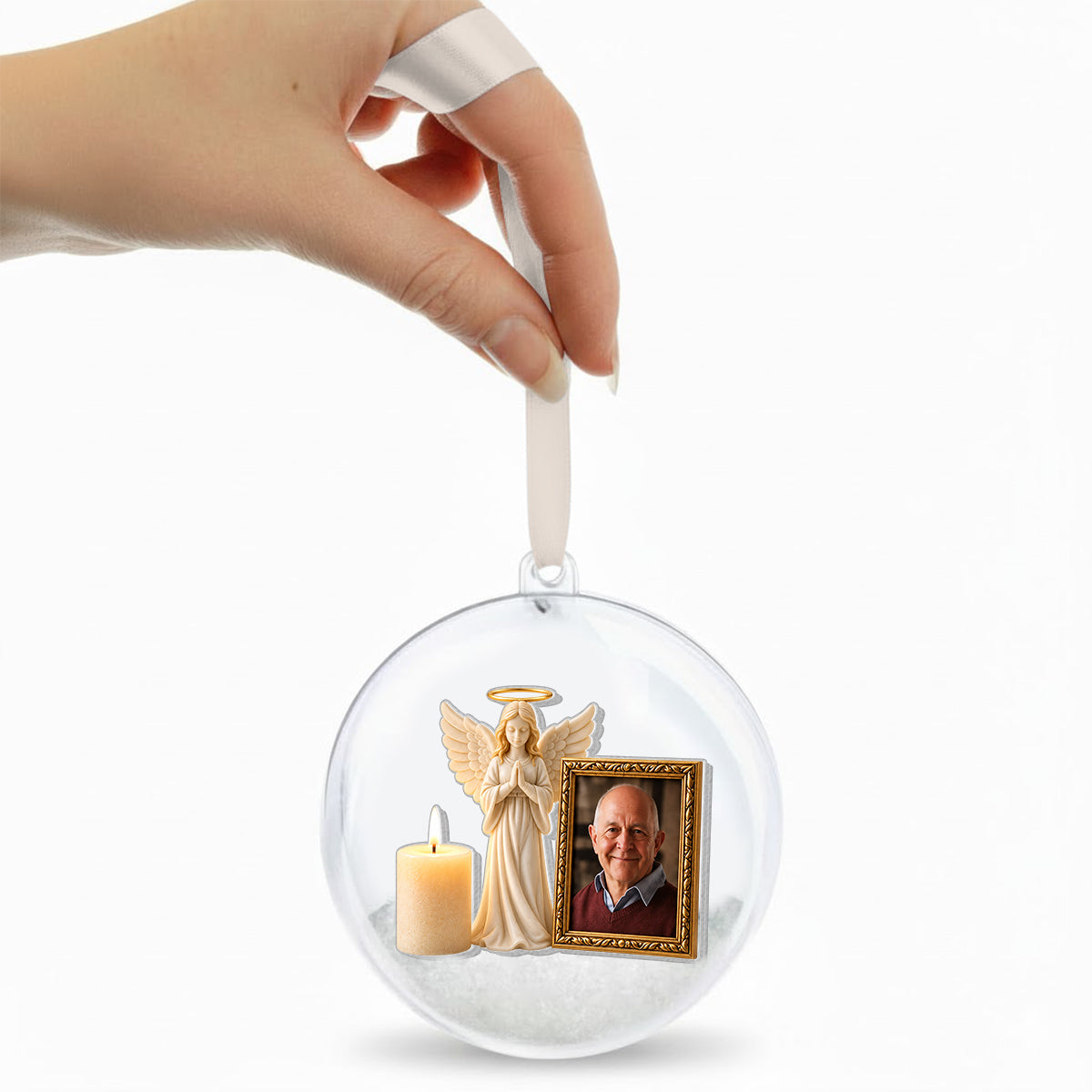 Guardian Angel - Personalized Memorial Snow Globe Ornament With Bow