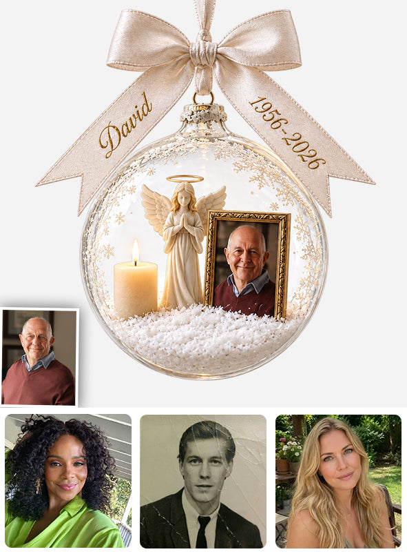 Guardian Angel - Personalized Memorial Snow Globe Ornament With Bow