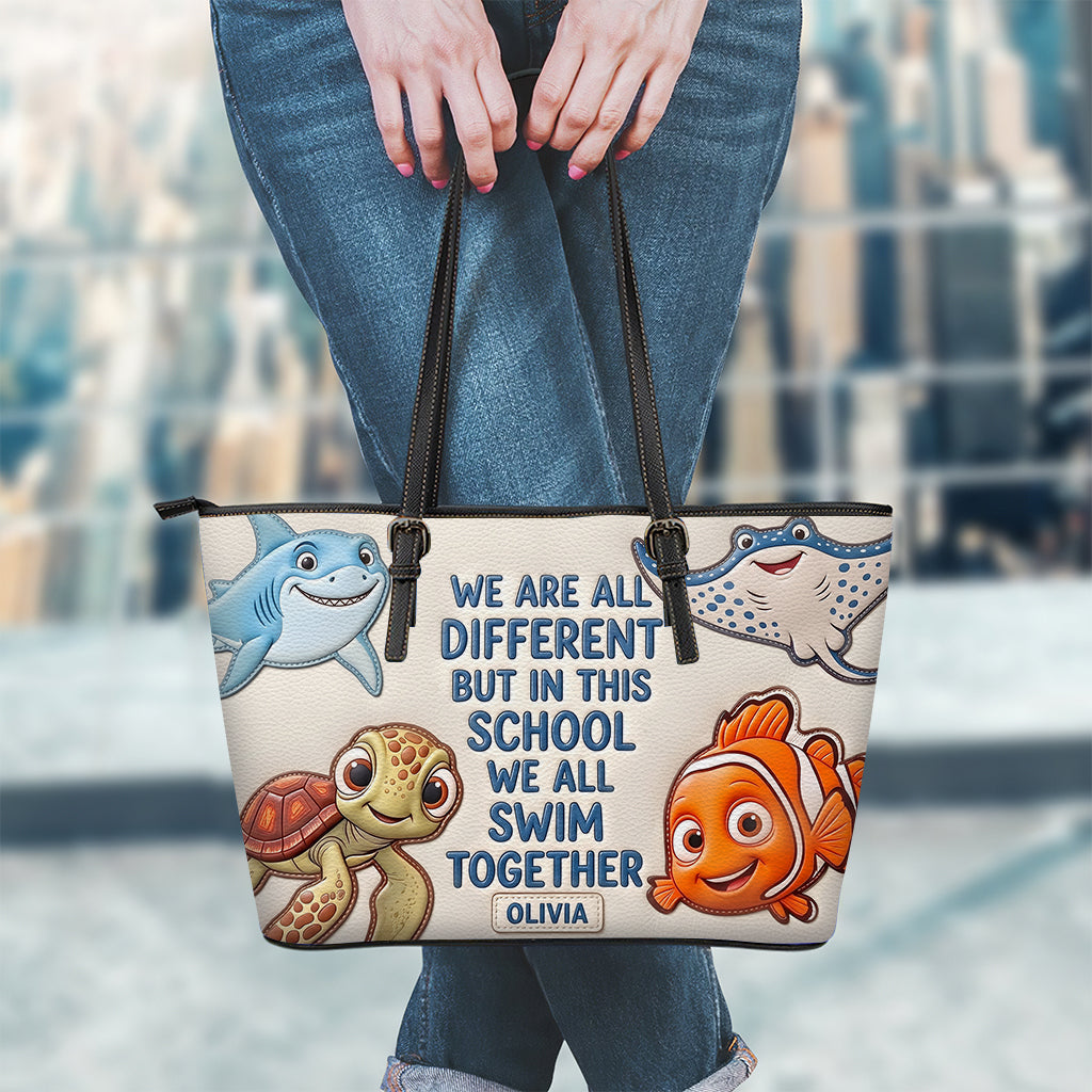 Autism Awareness Ocean Animal Teacher - Personalized Teacher Leather Bag