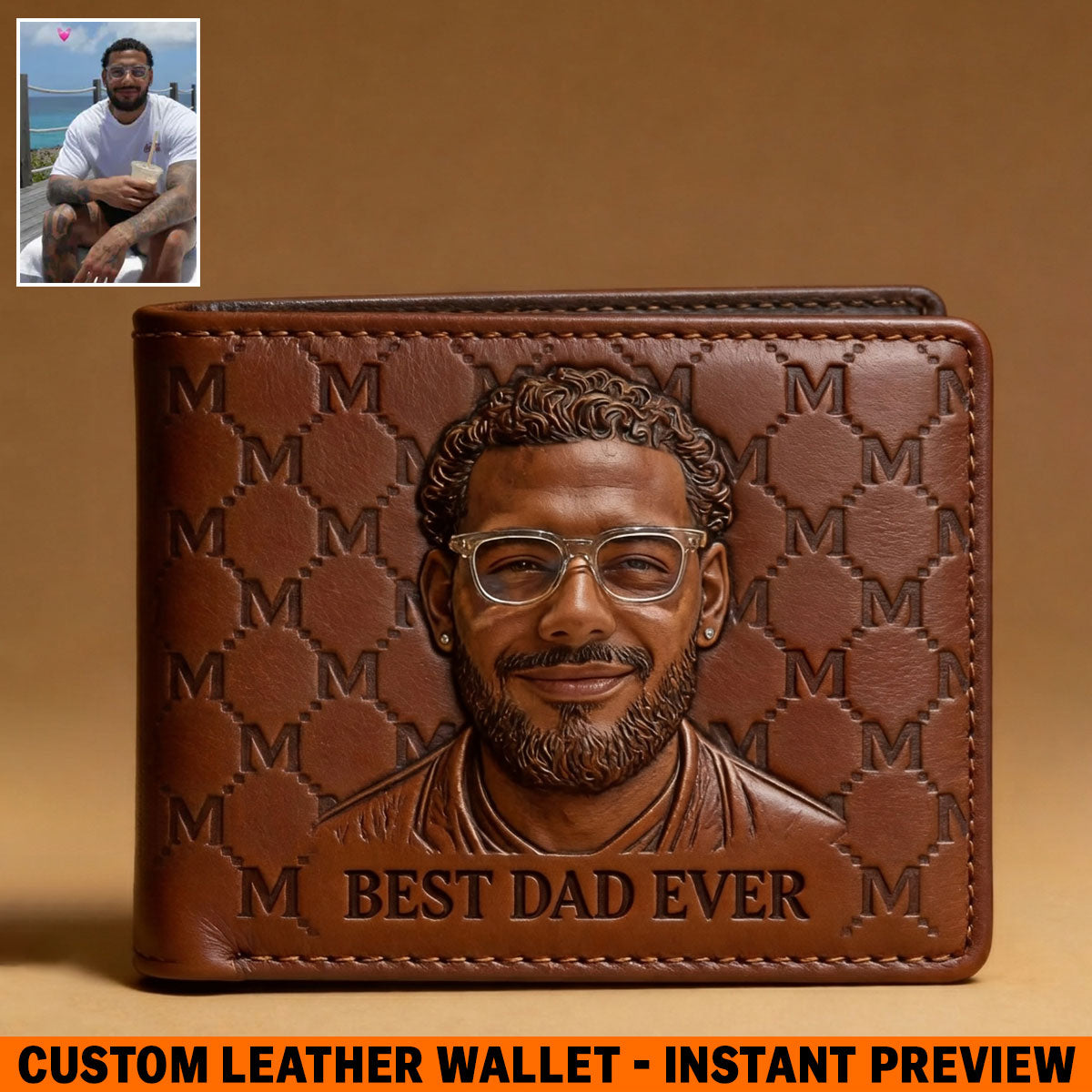 Personalisierte Initialen Monogramm Geschenk für Vater - Leder Geldbörse