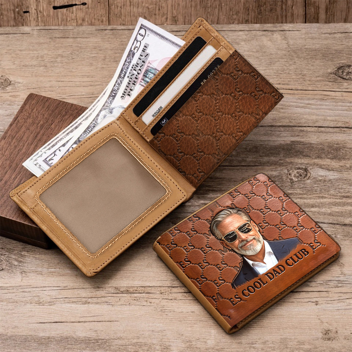 Personalisierte Initialen Monogramm Geschenk für Vater - Leder Geldbörse