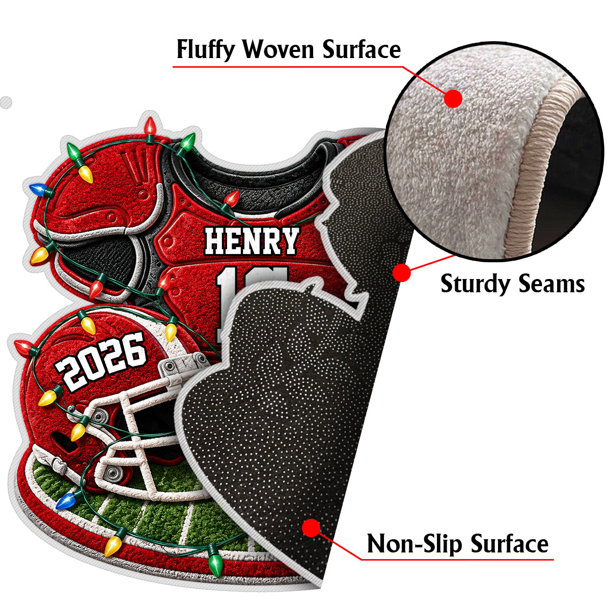 Christmas Football - Personalized Football Non-Slip Tufted Rug