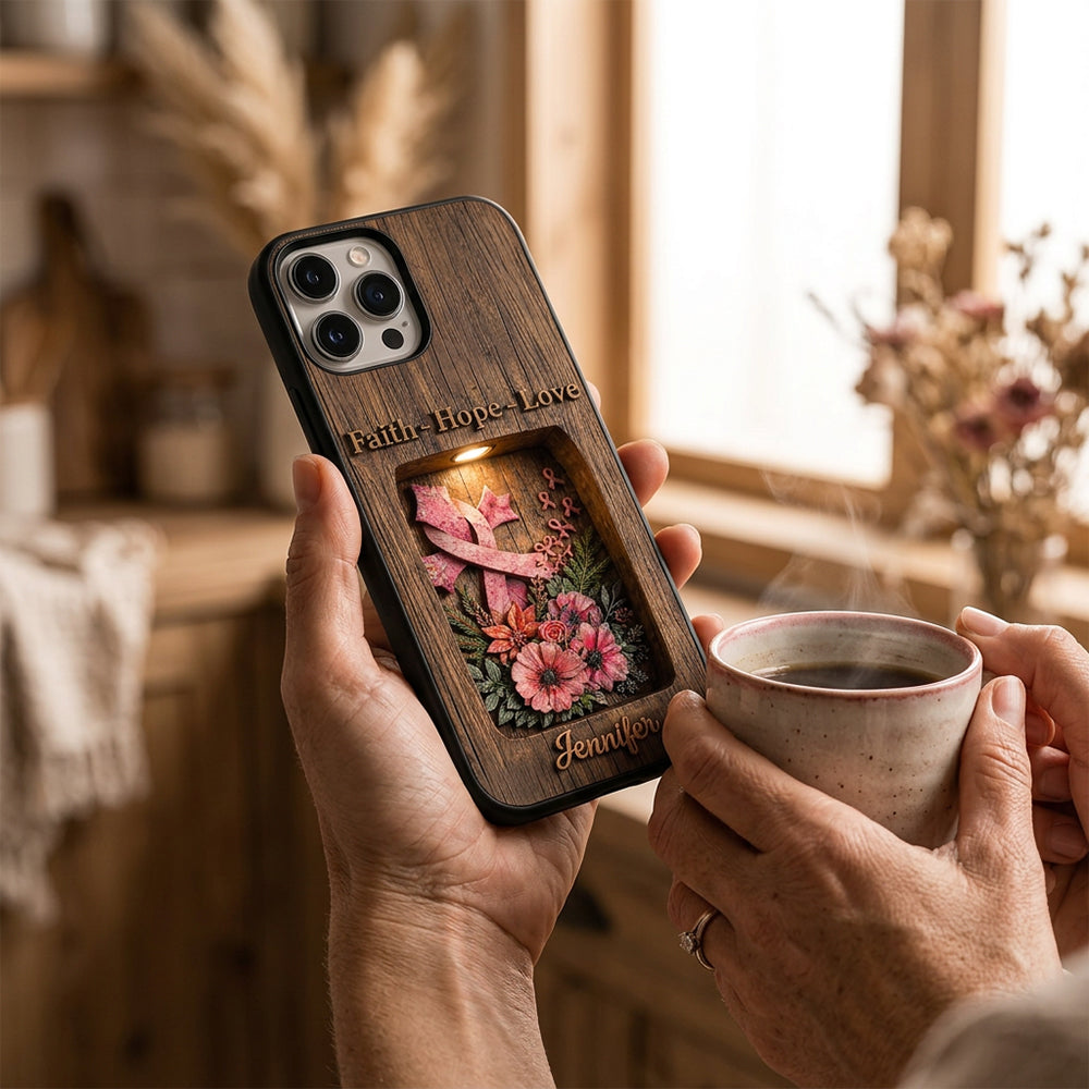 Faith Hope Love - Personalized Breast Cancer Awareness Tumbler With Phone Case