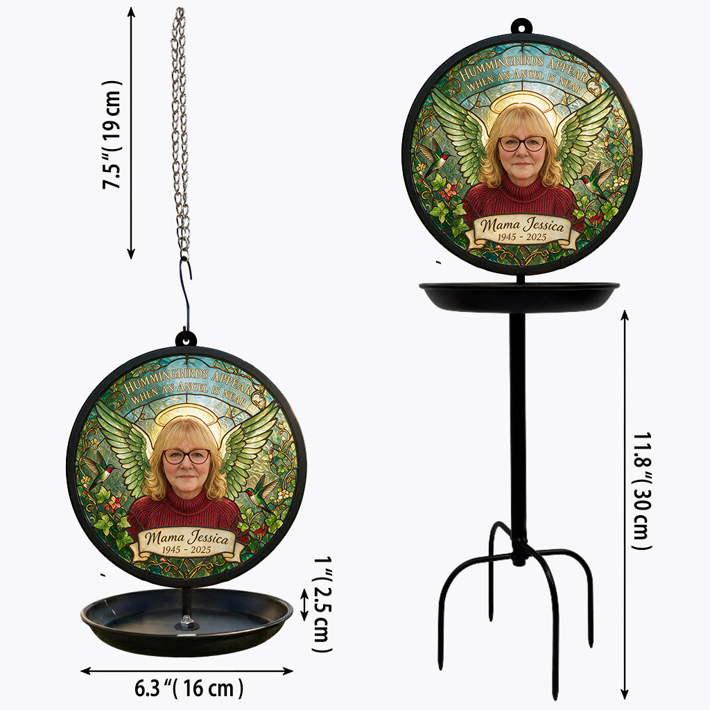 Hummingbirds Appear When An Angle Is Near - Personalized Memorial Bird Feeder/ Bath