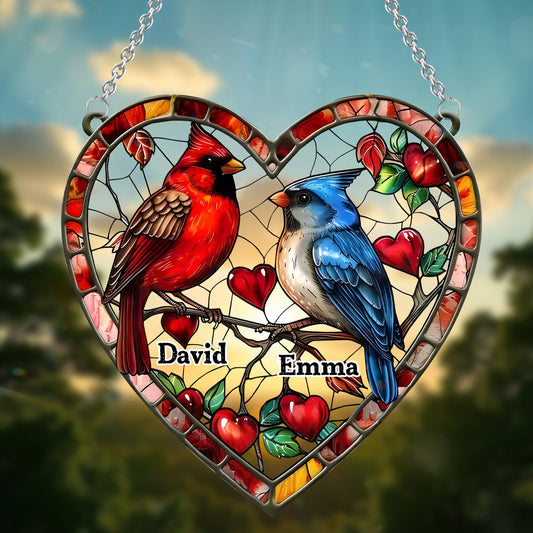 Lovely Hummingbird Couple - Personalized Couple Window Hanging Suncatcher Ornament