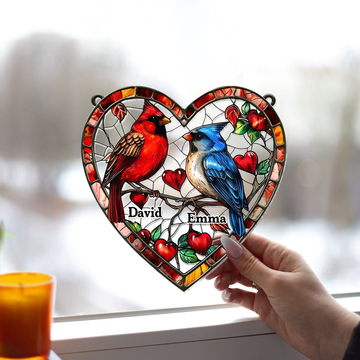 Lovely Hummingbird Couple - Personalized Couple Window Hanging Suncatcher Ornament