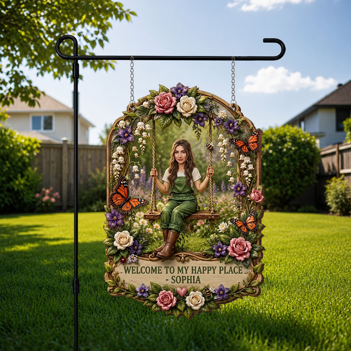 Welcome To My Happy Place - Personalized Gardening Wood Sign With Stake