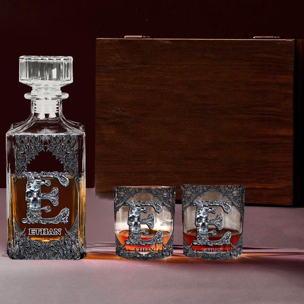 Skull Name Initial Letter - Personalized Skull Whiskey Glass