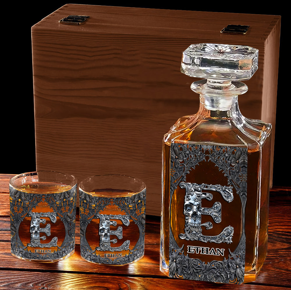 Skull Name Initial Letter - Personalized Skull Whiskey Glass