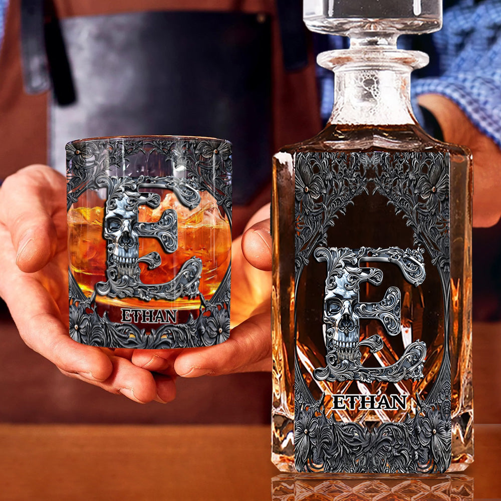 Skull Name Initial Letter - Personalized Skull Whiskey Glass