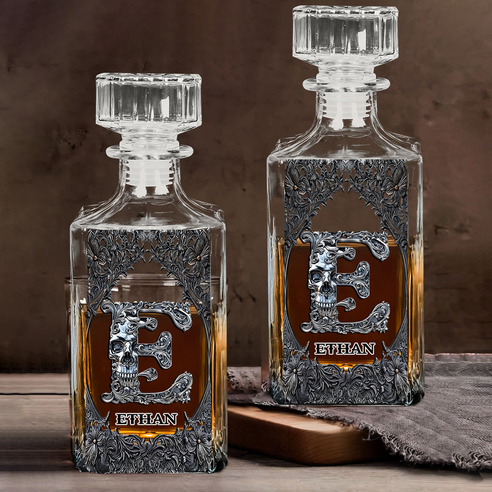 Skull Name Initial Letter - Personalized Skull Whiskey Glass